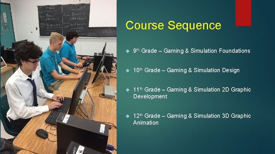 Course Sequence 9 th Grade – Gaming & Simulation Foundations 10 th Grade –