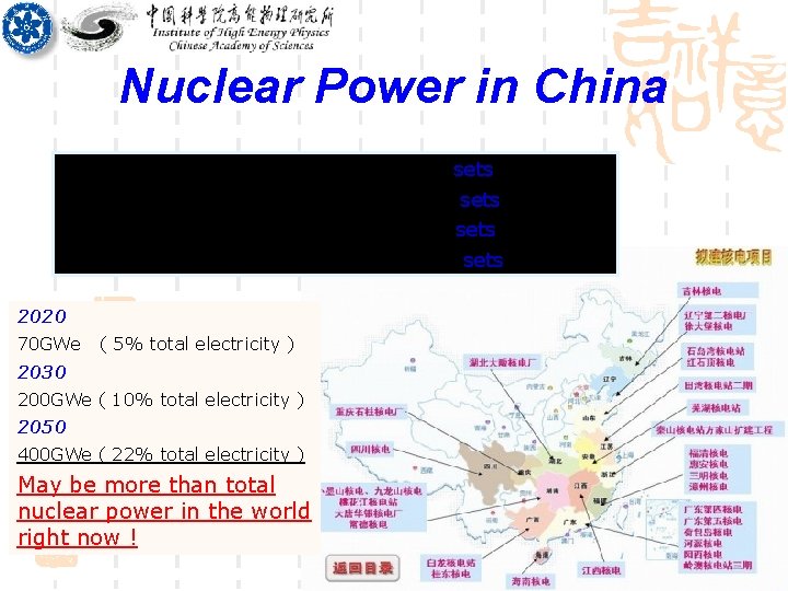 Nuclear Power in China Operating reactors ： 10. 23 GWe/13 sets Constructing reactors ：