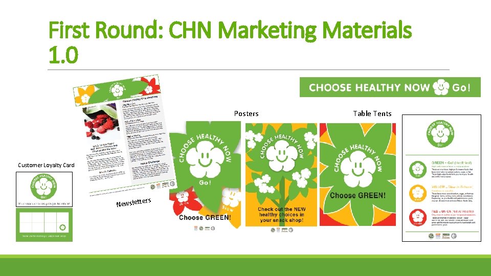 First Round: CHN Marketing Materials 1. 0 Posters Customer Loyalty Card ers Newslett Table