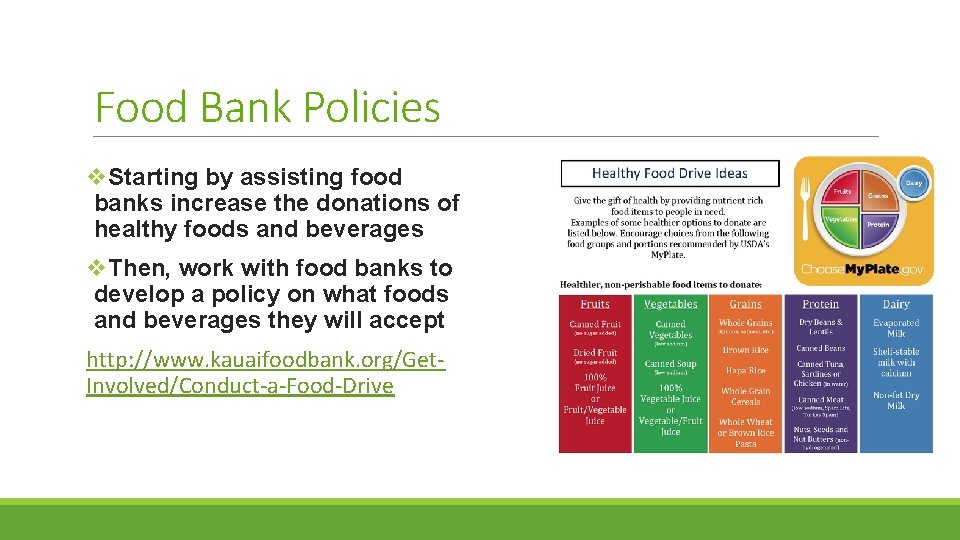 Food Bank Policies v. Starting by assisting food banks increase the donations of healthy