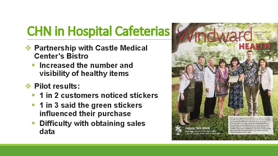 CHN in Hospital Cafeterias v Partnership with Castle Medical Center’s Bistro § Increased the