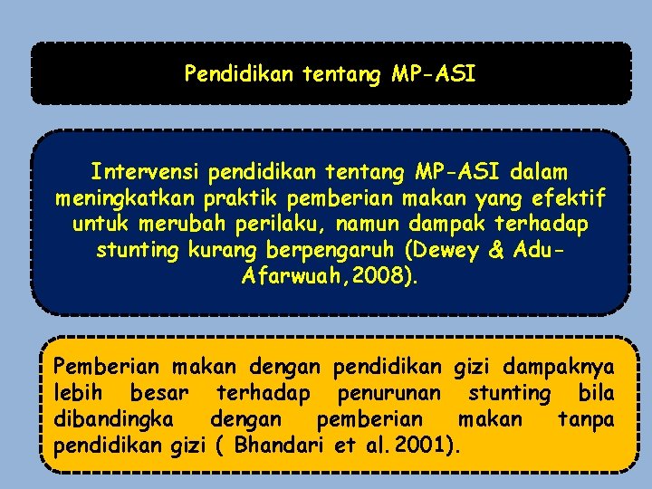 Pendidikan tentang MP-ASI Intervensi pendidikan tentang MP-ASI dalam meningkatkan praktik pemberian makan yang efektif