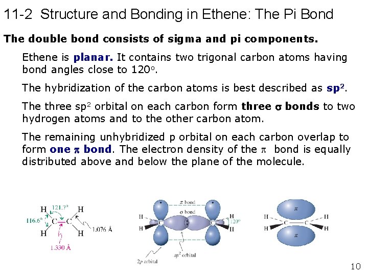 11 -2 Structure and Bonding in Ethene: The Pi Bond The double bond consists