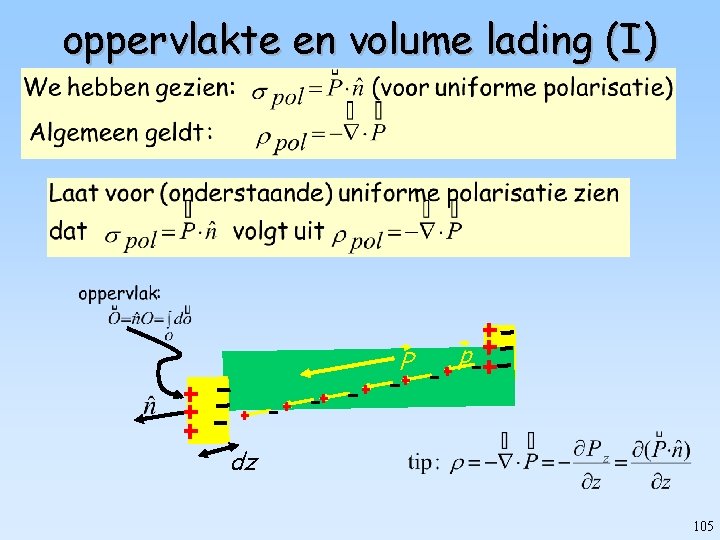 oppervlakte en volume lading (I) P p dz 105 