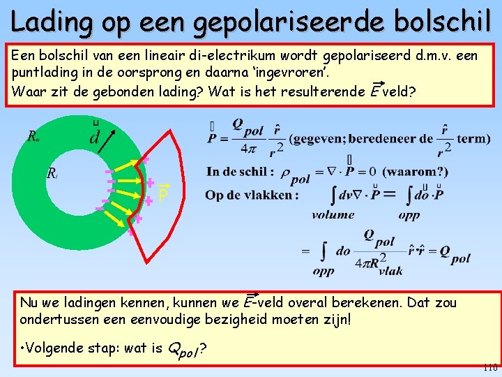 Lading op een gepolariseerde bolschil Een bolschil van een lineair di-electrikum wordt gepolariseerd d.