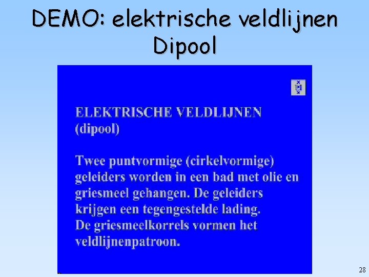 DEMO: elektrische veldlijnen Dipool 28 