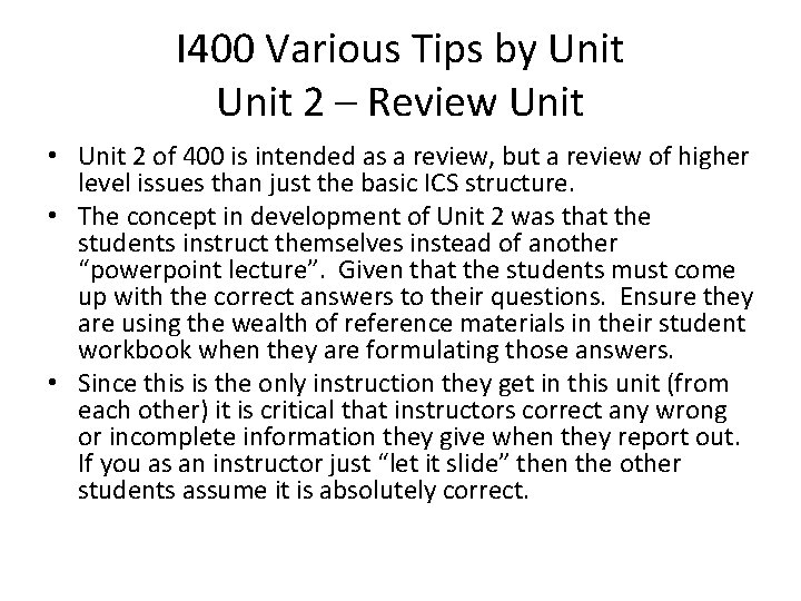 I 400 Various Tips by Unit 2 – Review Unit • Unit 2 of