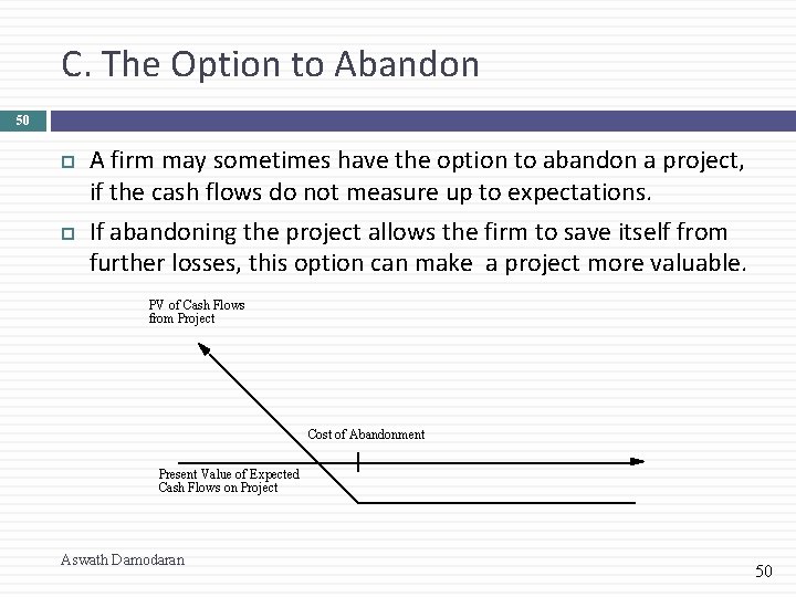 C. The Option to Abandon 50 A firm may sometimes have the option to