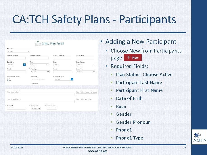 CA: TCH Safety Plans - Participants • Adding a New Participant • Choose New