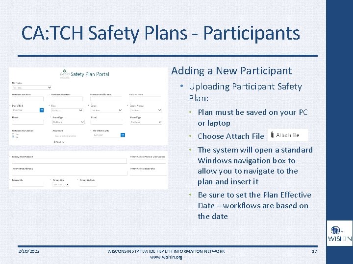 CA: TCH Safety Plans - Participants Adding a New Participant • Uploading Participant Safety