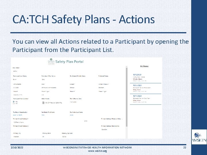 CA: TCH Safety Plans - Actions You can view all Actions related to a