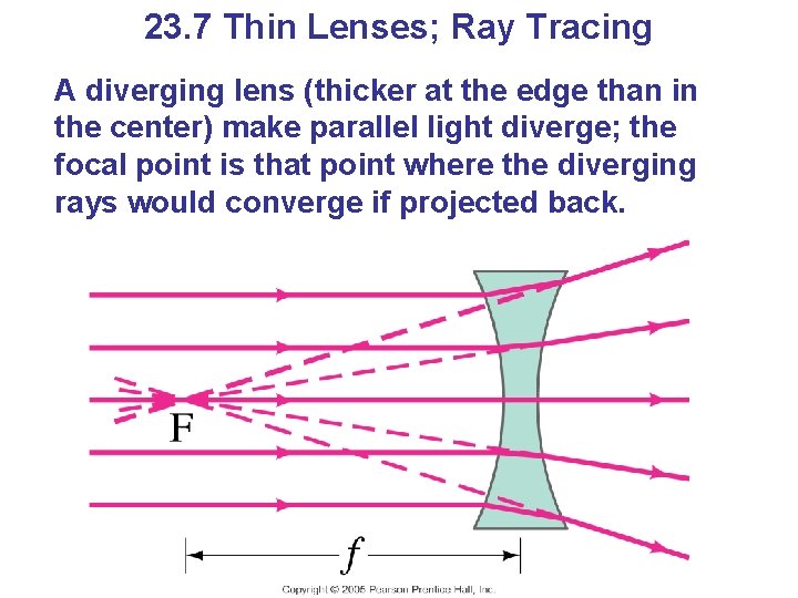 23. 7 Thin Lenses; Ray Tracing A diverging lens (thicker at the edge than