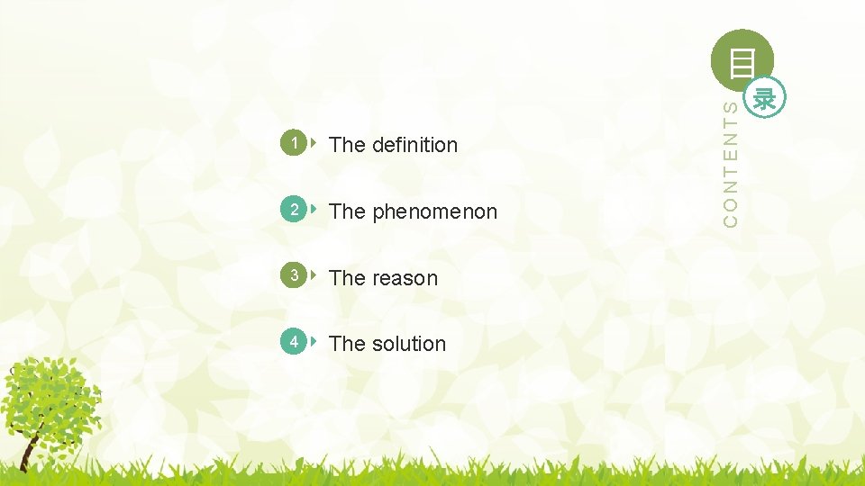 1 The definition 2 The phenomenon 3 The reason 4 The solution CONTENTS 目