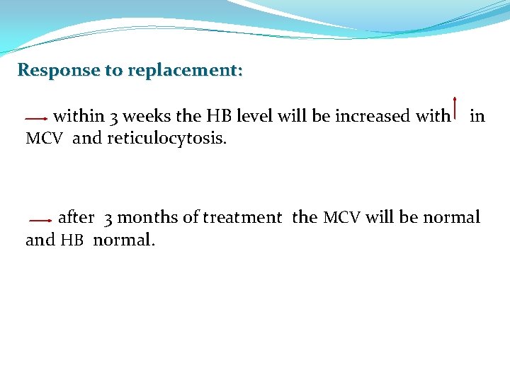 Response to replacement: within 3 weeks the HB level will be increased with MCV