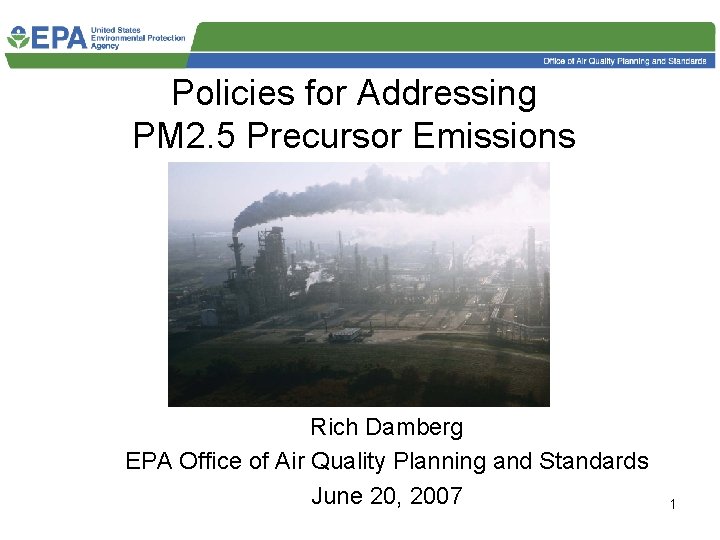 Policies for Addressing PM 2 5 Precursor Emissions