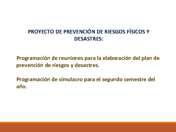 PROYECTO DE PREVENCIÓN DE RIESGOS FÍSICOS Y DESASTRES: Programación de reuniones para la elaboración