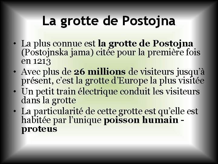 La grotte de Postojna • La plus connue est la grotte de Postojna (Postojnska