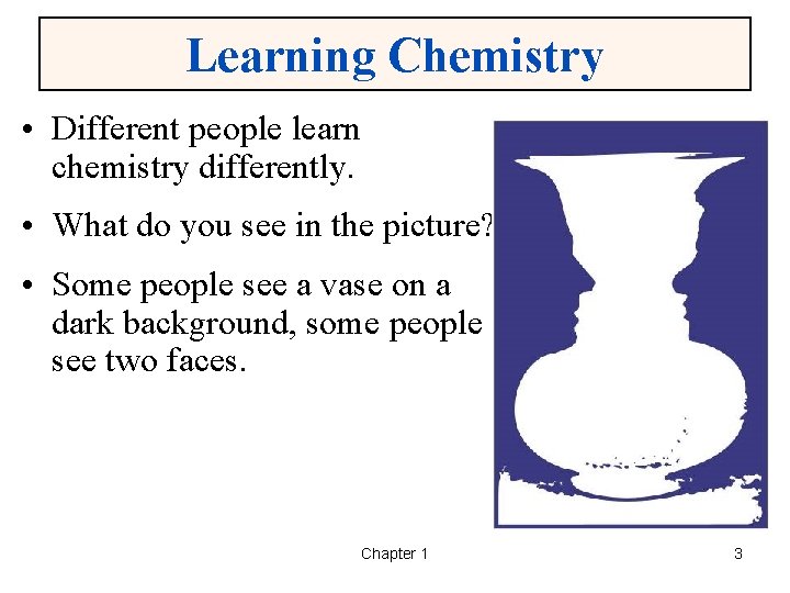 Learning Chemistry • Different people learn chemistry differently. • What do you see in