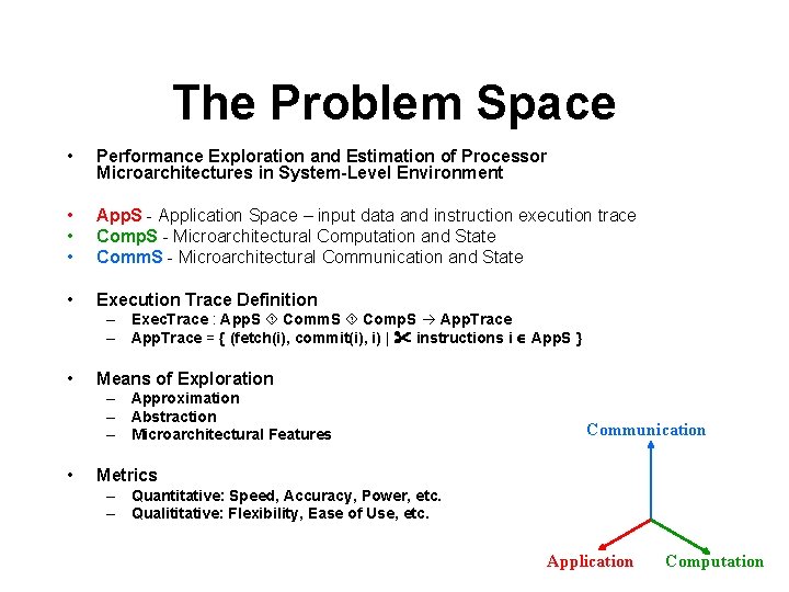 The Problem Space • Performance Exploration and Estimation of Processor Microarchitectures in System-Level Environment