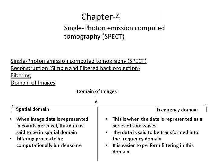 Chapter-4 Single-Photon emission computed tomography (SPECT) Reconstruction (Simple and Filtered back projection) Filtering Domain