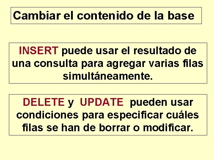 Cambiar el contenido de la base INSERT puede usar el resultado de una consulta