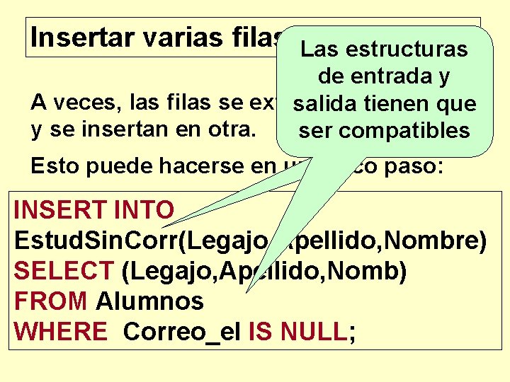 Insertar varias filas Las estructuras de entrada y A veces, las filas se extraen