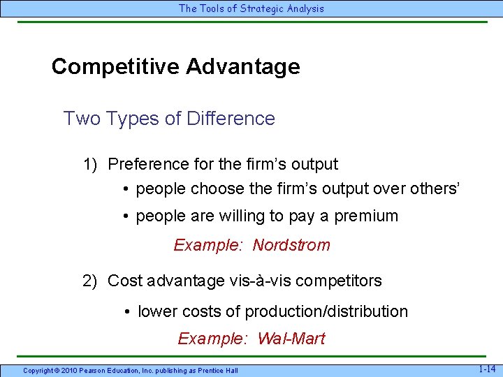 The Tools of Strategic Analysis Competitive Advantage Two Types of Difference 1) Preference for The Tools of Strategic Analysis Competitive Advantage Two Types of Difference 1) Preference for