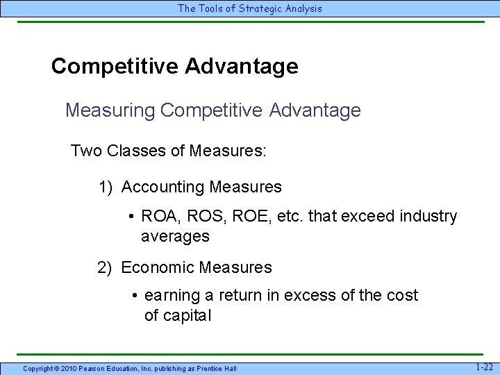 The Tools of Strategic Analysis Competitive Advantage Measuring Competitive Advantage Two Classes of Measures: The Tools of Strategic Analysis Competitive Advantage Measuring Competitive Advantage Two Classes of Measures: