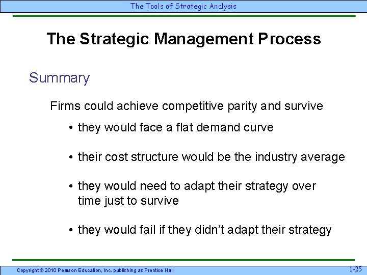 The Tools of Strategic Analysis The Strategic Management Process Summary Firms could achieve competitive The Tools of Strategic Analysis The Strategic Management Process Summary Firms could achieve competitive