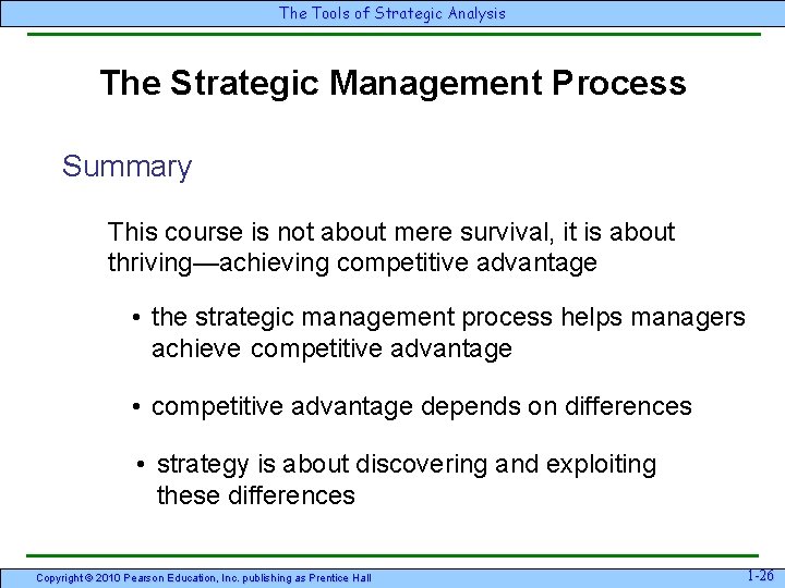 The Tools of Strategic Analysis The Strategic Management Process Summary This course is not The Tools of Strategic Analysis The Strategic Management Process Summary This course is not