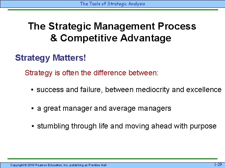 The Tools of Strategic Analysis The Strategic Management Process & Competitive Advantage Strategy Matters! The Tools of Strategic Analysis The Strategic Management Process & Competitive Advantage Strategy Matters!