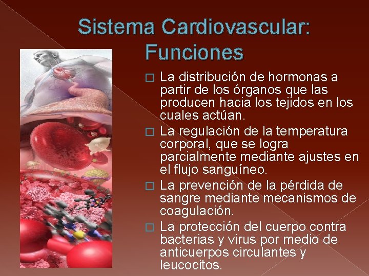 Sistema Cardiovascular: Funciones La distribución de hormonas a partir de los órganos que las