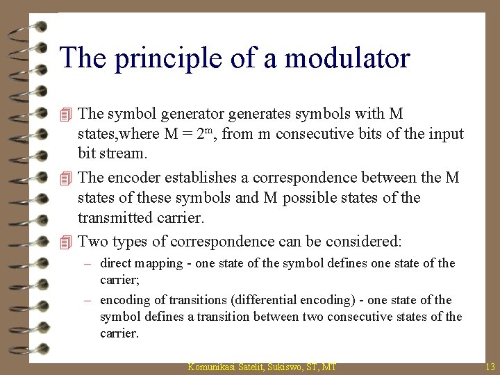 The principle of a modulator 4 The symbol generator generates symbols with M states,