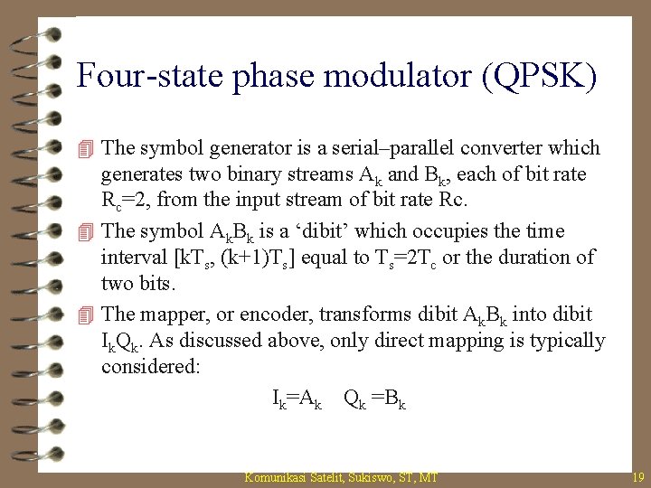 Four-state phase modulator (QPSK) 4 The symbol generator is a serial–parallel converter which generates