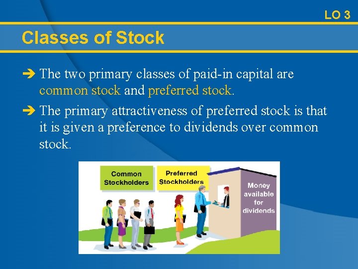 LO 3 Classes of Stock è The two primary classes of paid-in capital are