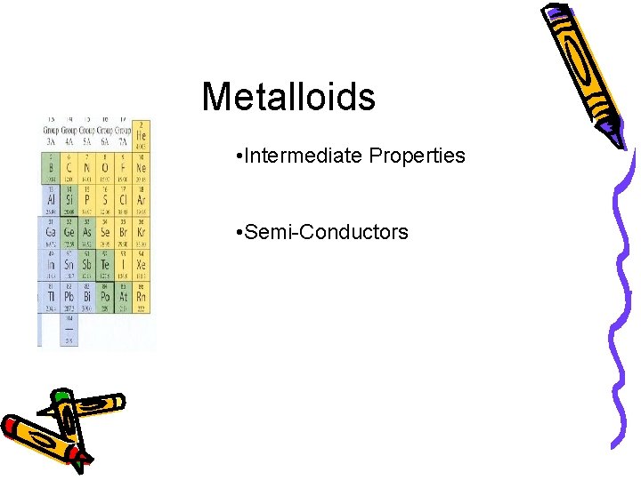 Metalloids • Intermediate Properties • Semi-Conductors 