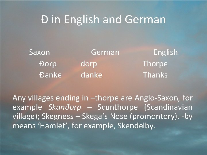 Ð in English and German Saxon Ðorp Ðanke German dorp danke English Thorpe Thanks