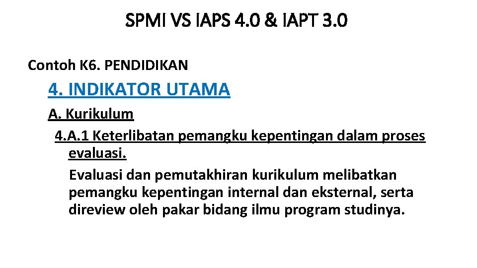 SPMI VS IAPS 4. 0 & IAPT 3. 0 Contoh K 6. PENDIDIKAN 4.
