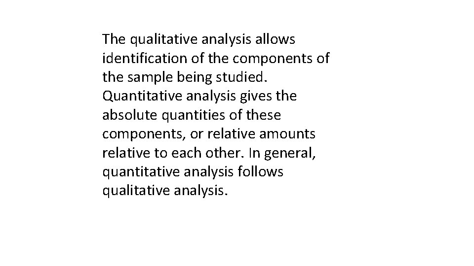 The qualitative analysis allows identification of the components of the sample being studied. Quantitative