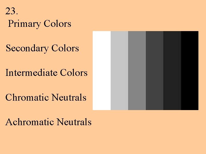 23. Primary Colors Secondary Colors Intermediate Colors Chromatic Neutrals Achromatic Neutrals 