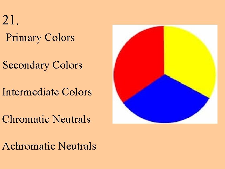 21. Primary Colors Secondary Colors Intermediate Colors Chromatic Neutrals Achromatic Neutrals 