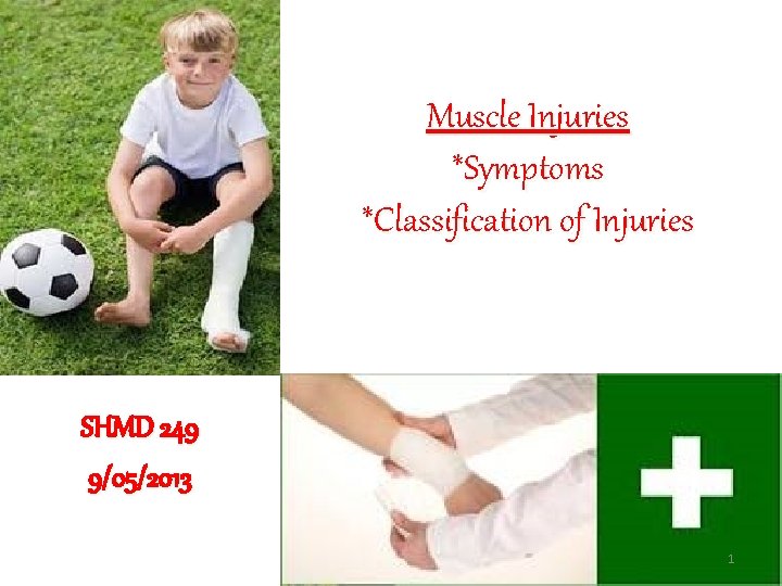 Muscle Injuries *Symptoms *Classification of Injuries SHMD 249 9/05/2013 1 