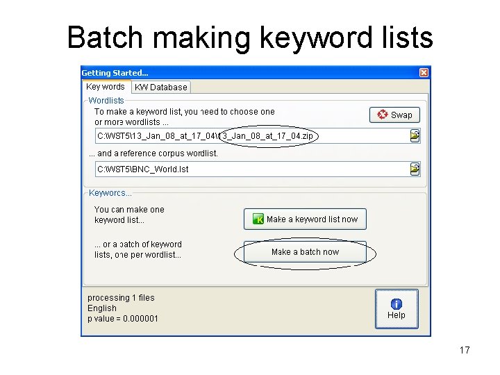 Batch making keyword lists 17 