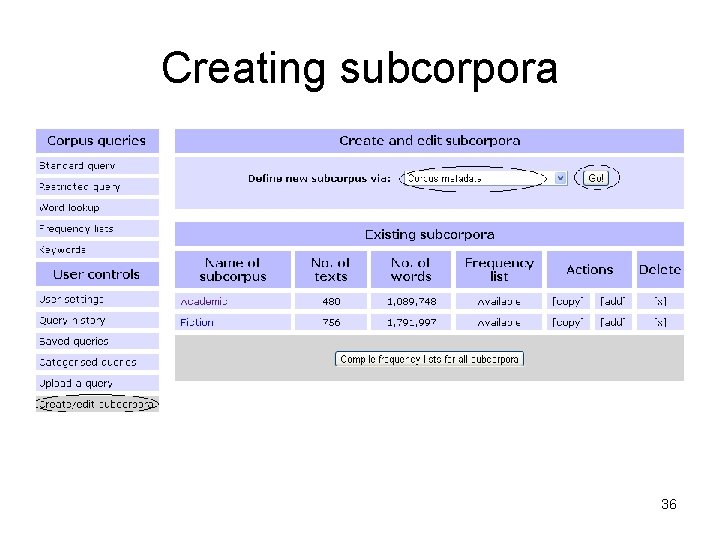 Creating subcorpora 36 