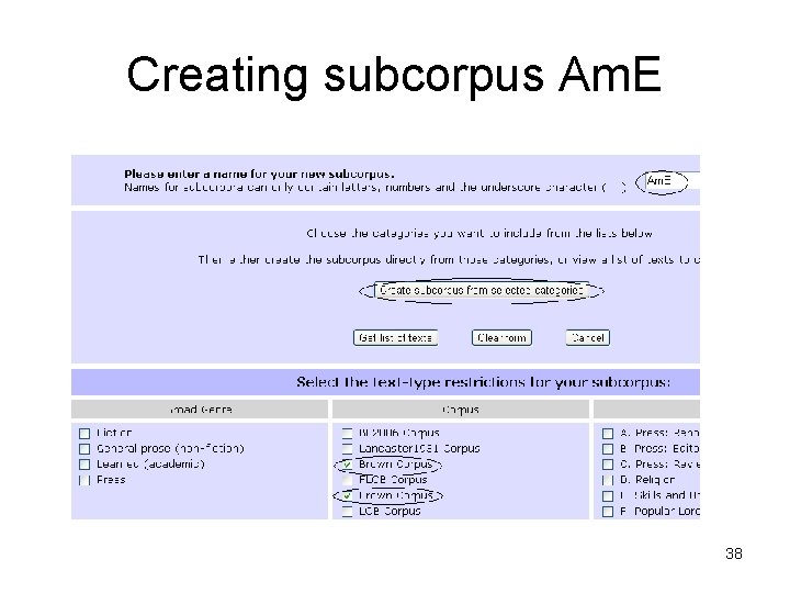 Creating subcorpus Am. E 38 