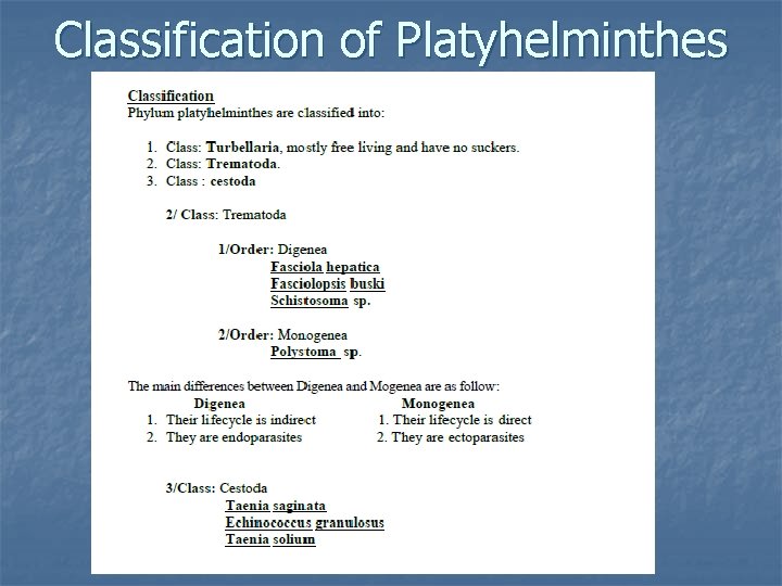 Classification of Platyhelminthes 