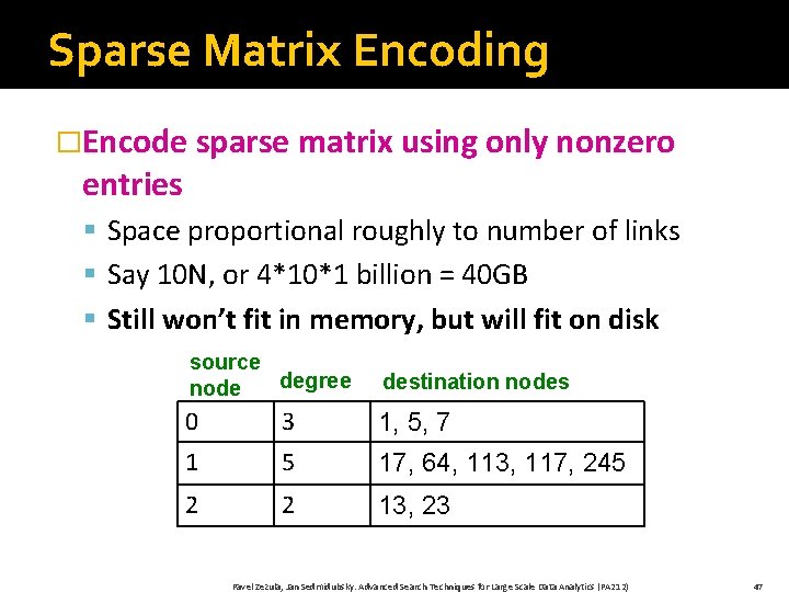 Sparse Matrix Encoding �Encode sparse matrix using only nonzero entries § Space proportional roughly