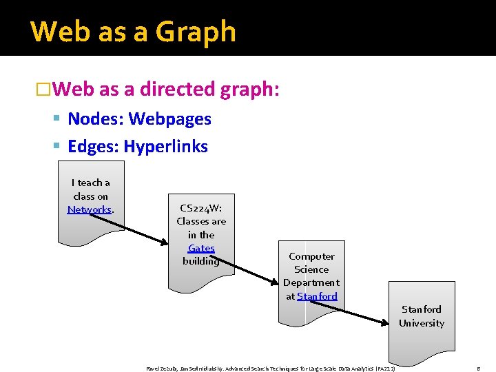 Web as a Graph �Web as a directed graph: § Nodes: Webpages § Edges: