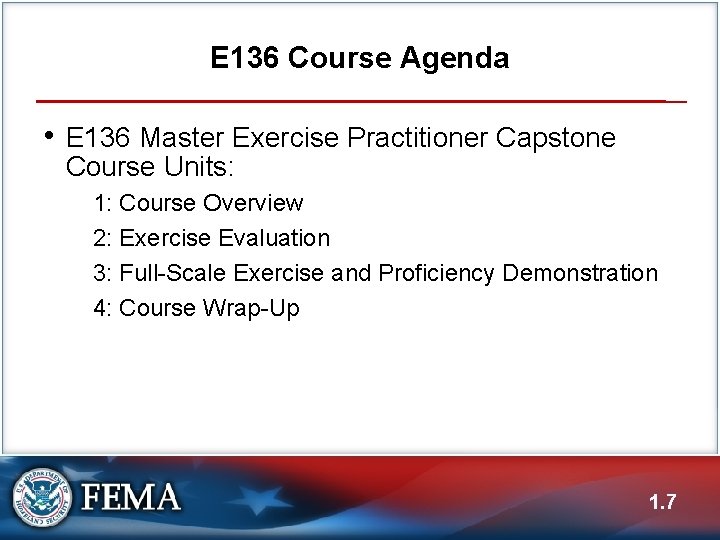 E 136 Course Agenda • E 136 Master Exercise Practitioner Capstone Course Units: 1: E 136 Course Agenda • E 136 Master Exercise Practitioner Capstone Course Units: 1: