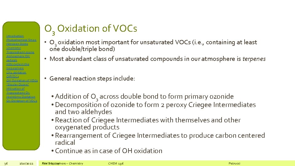 Introduction Photochemical Smog Nitrogen Oxide Chemistry Tropospheric ozone Atmospheric OH radicals HOx cycle in